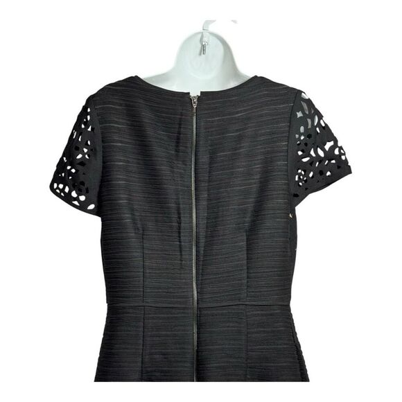 Anthropologie Maeve | Lasercut Basalt Sheath Black Dress Short Sleeve Size 10 - Picture 4 of 9